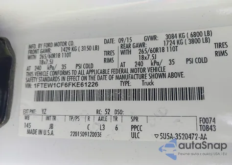 2015 Ford F-150 Xlt z USA, uszkodzony, nr VIN 1FTEW1CF6FKE61226